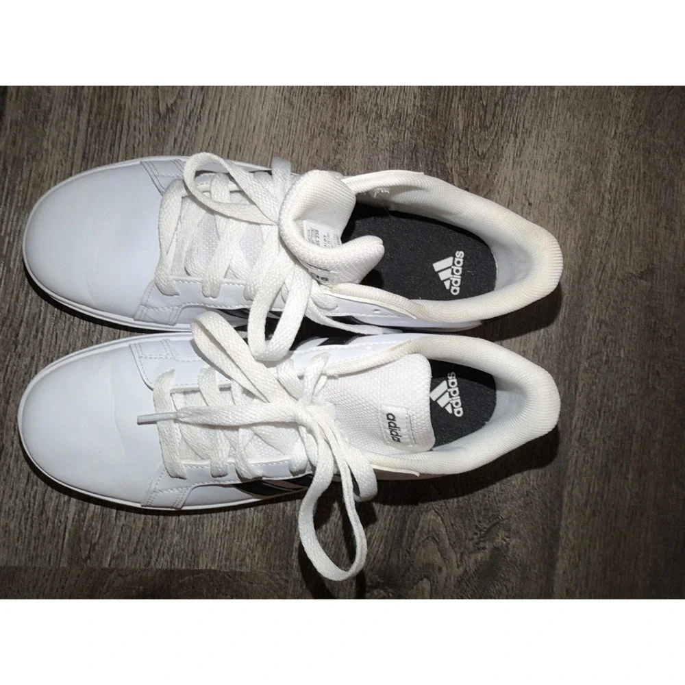 Adidas Unisex Grand Court Classic White Black Kids Lace-Up Sneaker Shoes 5 Child